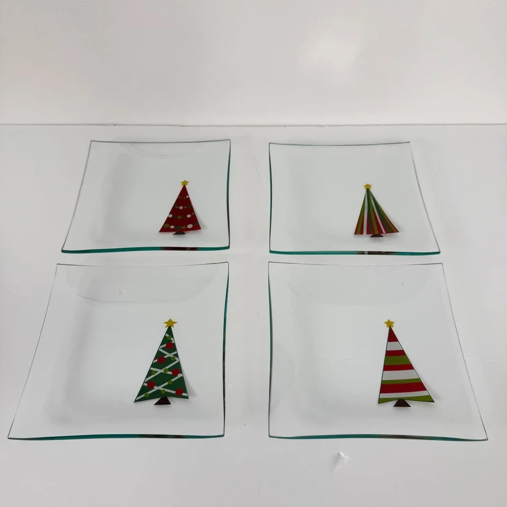 The Pampered Chef Holiday Appetizer Plate Set Of 4 Clear Christmas Tree Glass